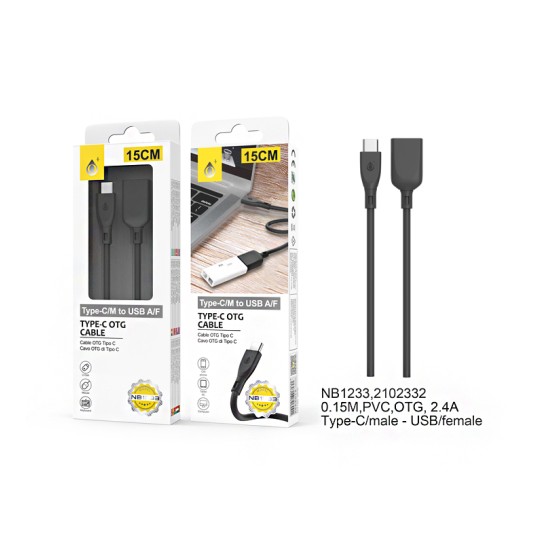 MTK CABLE OTG NE NB1233 WITH TYPE C/MALE TO USB/FEMALE 0.15M BLACK